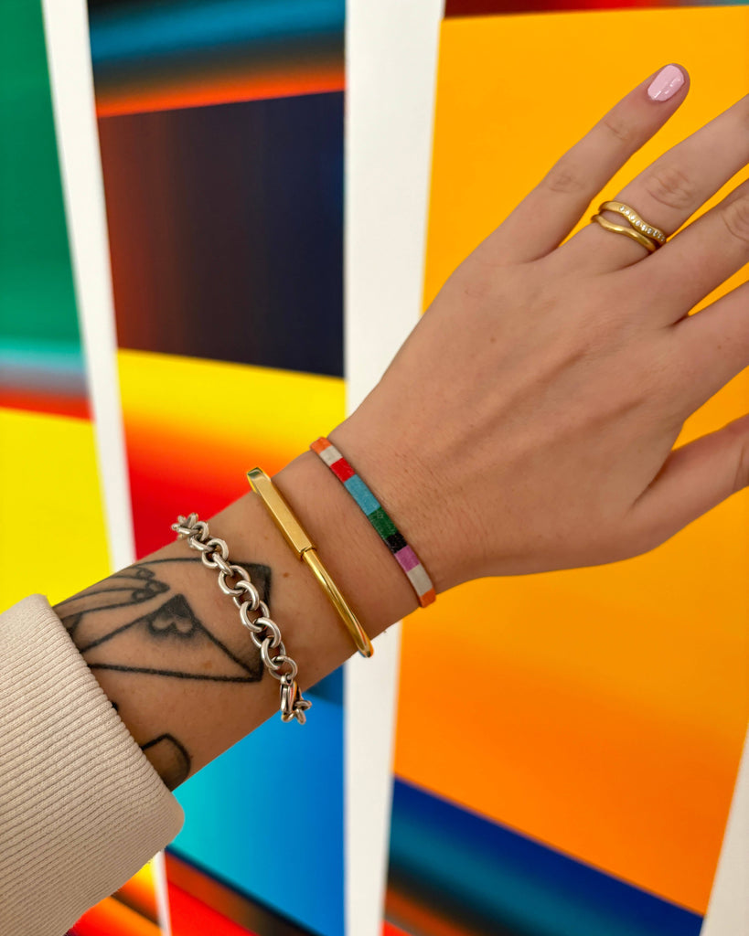 Hair Tie Bracelets Pack with a colorful striped design