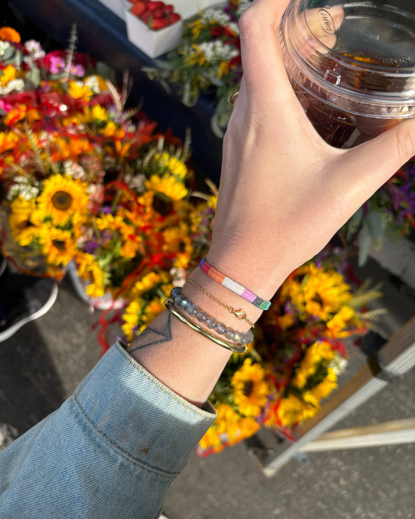 Hair Tie Bracelets Pack with a colorful striped design
