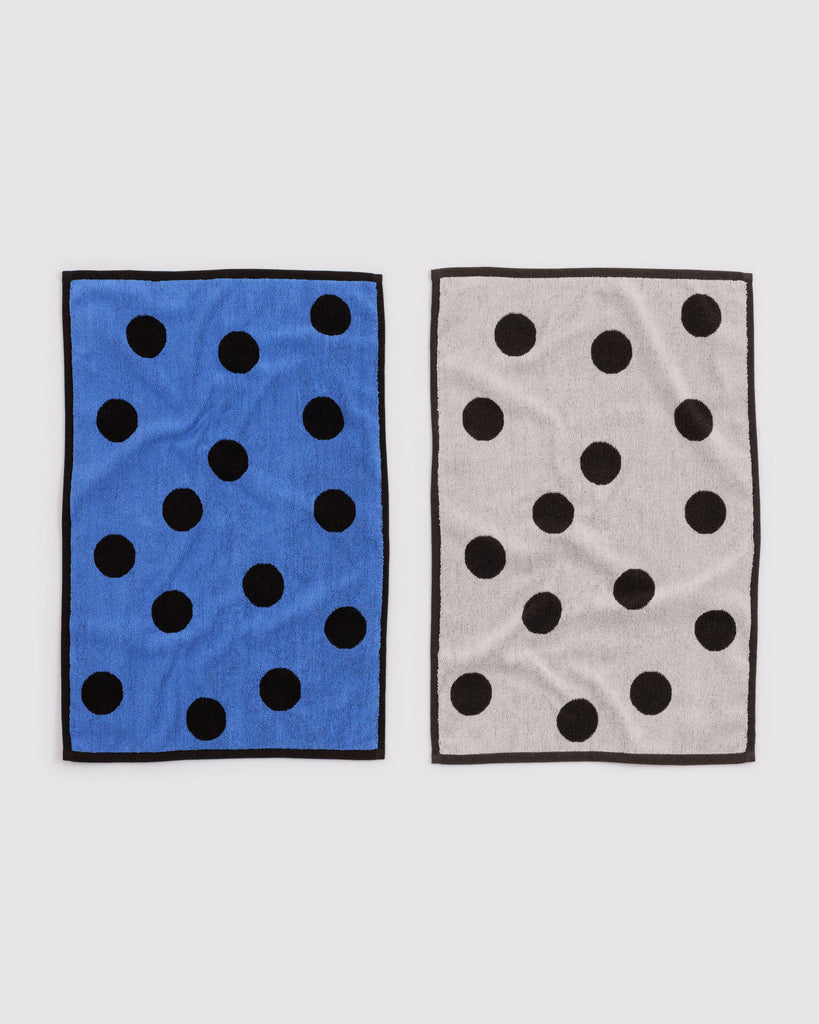 set of two hand towels in a polka dot pattern
