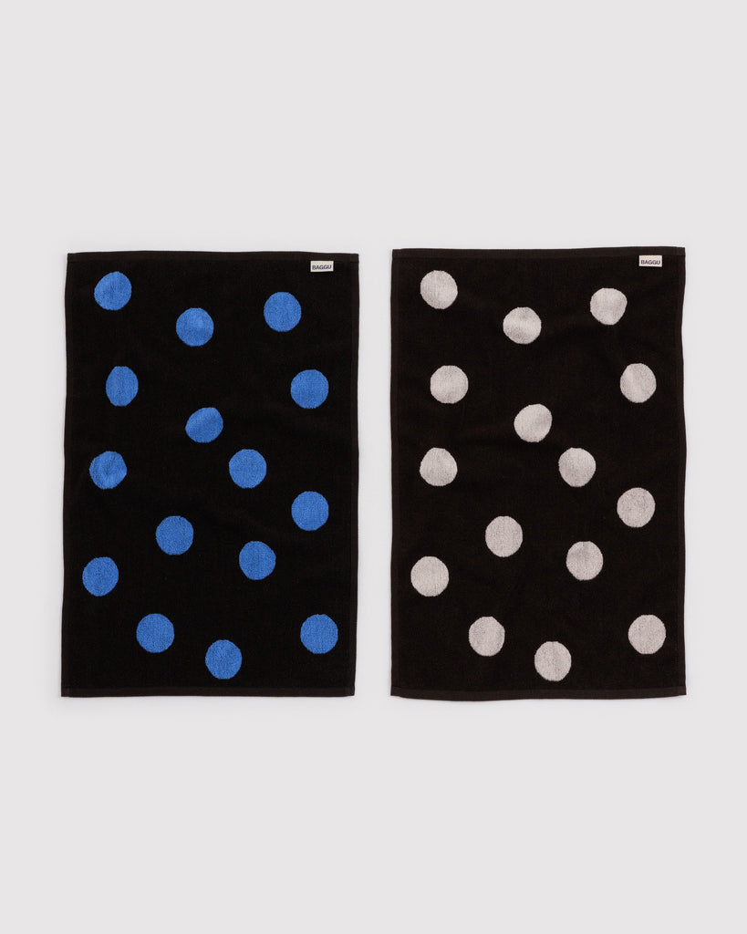 set of two hand towels in a polka dot pattern