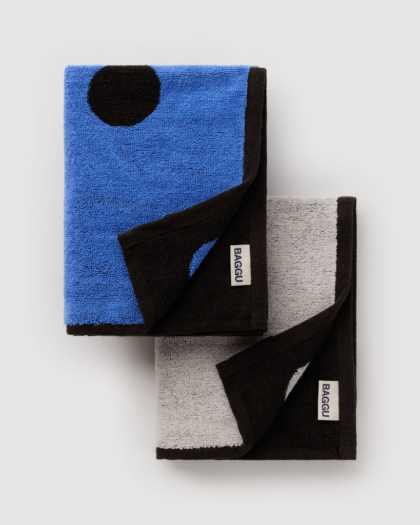 set of two hand towels in a polka dot pattern
