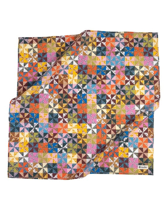 printed bandana with a colorful quilt-inspired design 