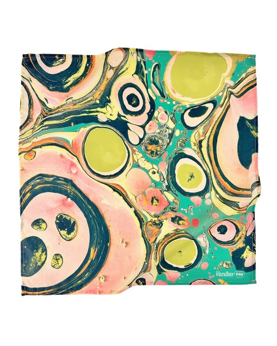 printed bandana with a colorful marbled design 