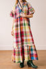 flowy maxi dress in a colorful plaid pattern