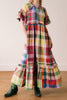 flowy maxi dress in a colorful plaid pattern
