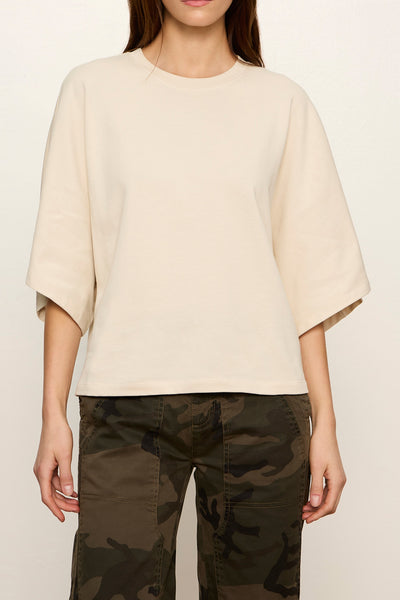 bone white tee with elevated cape sleeves
