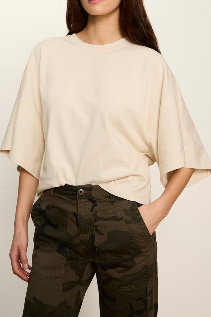 bone white tee with elevated cape sleeves