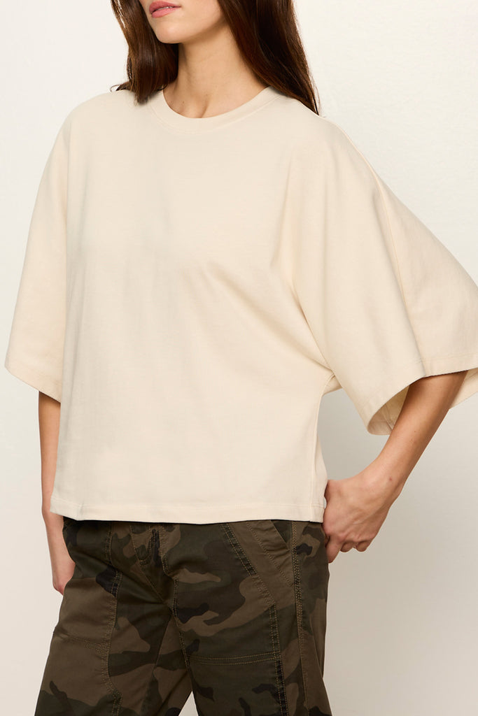 bone white tee with elevated cape sleeves