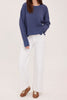 luxe feeling soft navy blue sweater with a waffled texture