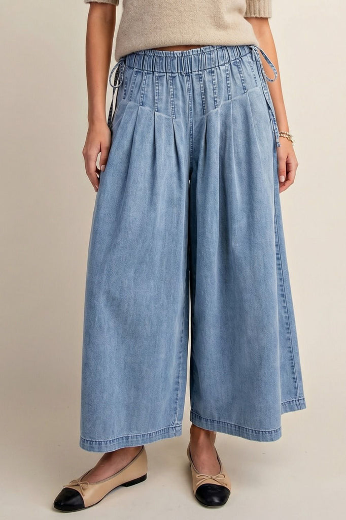 flowy culottes in a lightweight medium wash denim