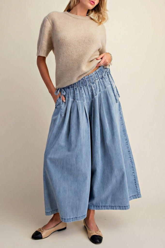 flowy culottes in a lightweight medium wash denim