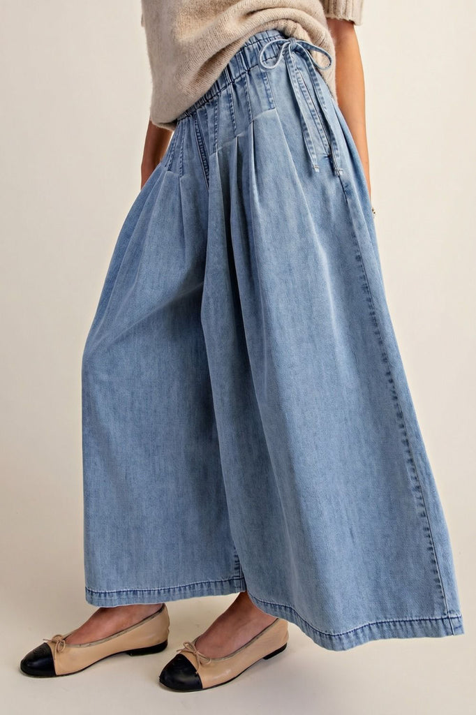 flowy culottes in a lightweight medium wash denim