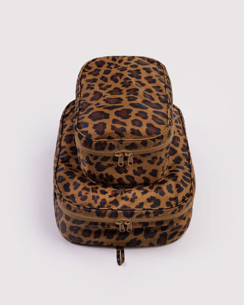 holiday packing cube set in leopard