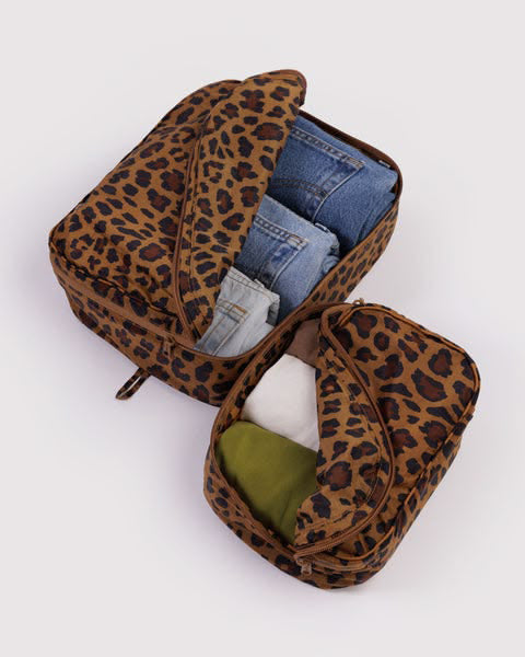 holiday packing cube set in leopard
