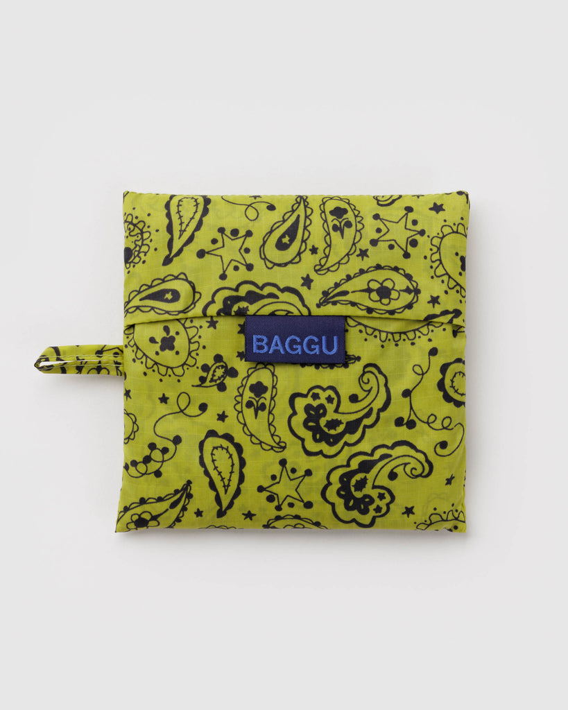 holiday standard baggu reusable bag in chartreuse paisley