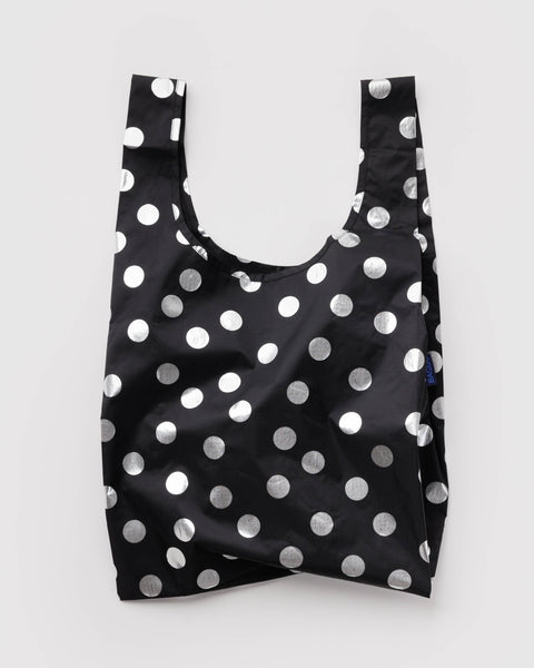 metallic standard baggu in silver polka dot