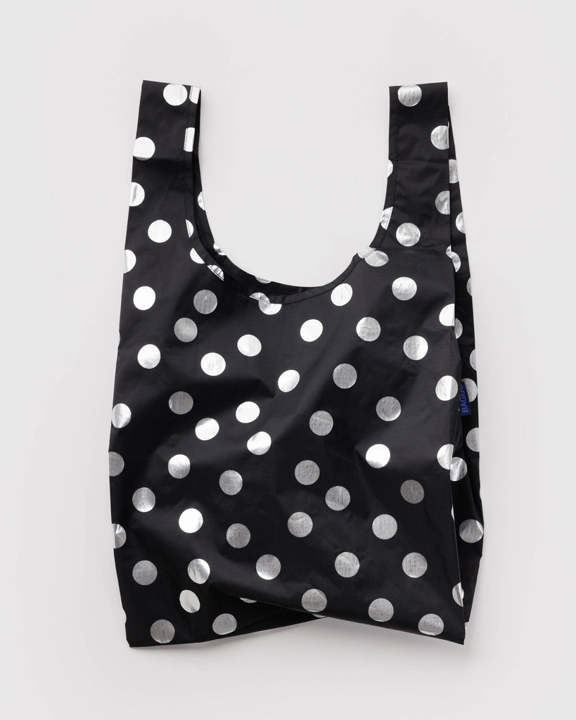 metallic standard baggu in silver polka dot