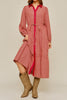 red gingham midi dress with a roomy, oversized fit