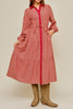 red gingham midi dress with a roomy, oversized fit