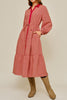red gingham midi dress with a roomy, oversized fit