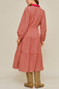 red gingham midi dress with a roomy, oversized fit