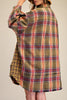 roomy button down tunic with a mixed plaid design