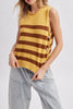 sleeveless knit top in mustard yellow with brown stripes