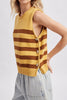 sleeveless knit top in mustard yellow with brown stripes