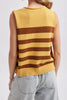 sleeveless knit top in mustard yellow with brown stripes