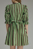 swingy mini dress in muted green and brown vertical stripes