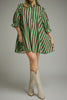 swingy mini dress in muted green and brown vertical stripes