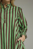 swingy mini dress in muted green and brown vertical stripes