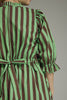 swingy mini dress in muted green and brown vertical stripes