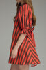swingy mini dress in red and brown vertical stripes