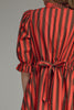 swingy mini dress in red and brown vertical stripes