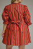 swingy mini dress in red and brown vertical stripes