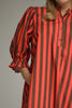 swingy mini dress in red and brown vertical stripes