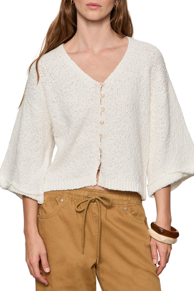 roomy button front sweater in chalk white
