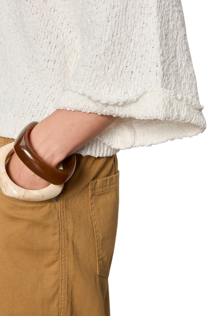 roomy button front sweater in chalk white