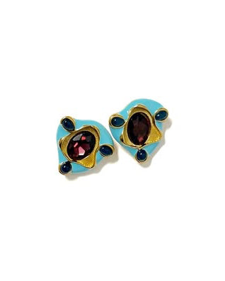 striking earrings with gold, enamel, and shiny stone details