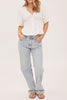 romantic feeling white blouse with v neckline and gathered waist 
