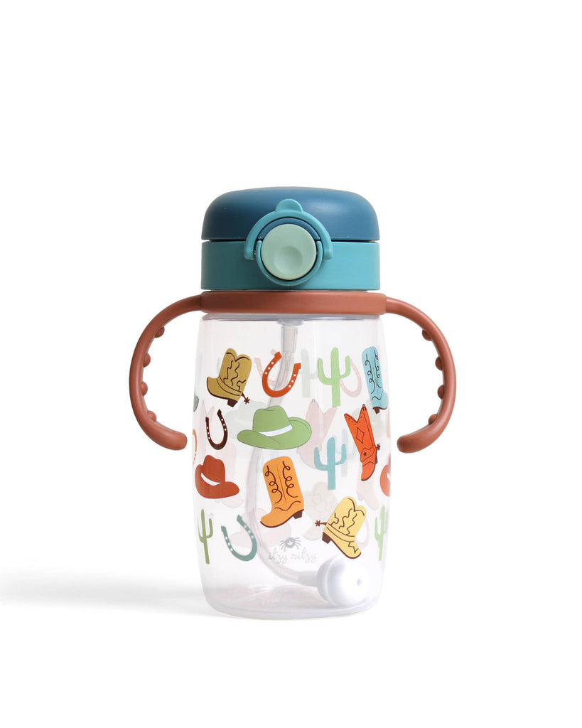 straw cup with snap close lid and a western design