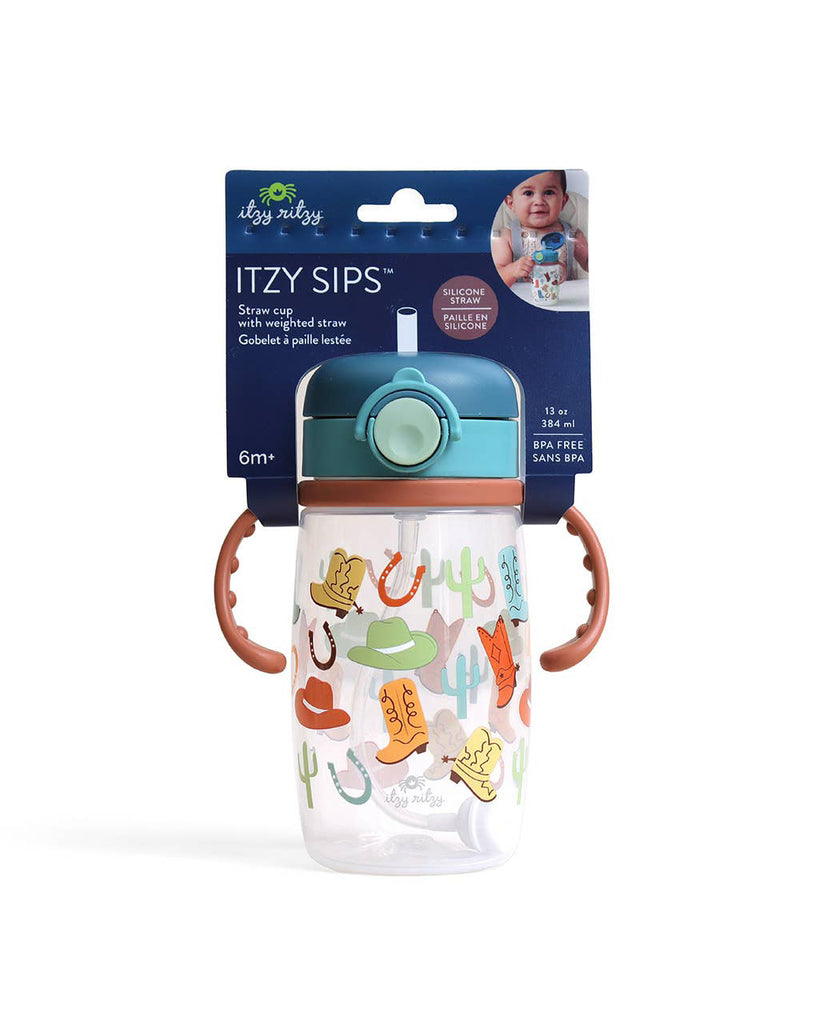 straw cup with snap close lid and a western design