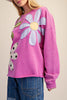 washed magenta sweatshirt with flower applique details