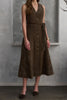 brown midi dress with western-inspired embroidered details