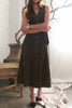 brown midi dress with western-inspired embroidered details