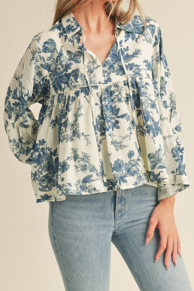 American Eagle Smocked Long-Sleeves Denim Blouse 2024