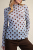 sky blue mesh layering top with polka dots in chocolate brown