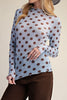 sky blue mesh layering top with polka dots in chocolate brown
