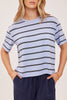 boxy tee in sky blue with black and white stripes 